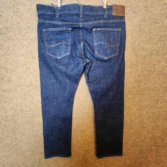 Lee Slim Fit Jeans Tapered Leg Men 38x30 Blue Denim Dark Wash Stretch 5-Pocket - Picture 4 of 12